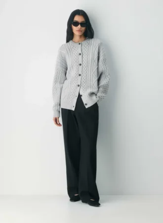 Cardigan à col rond en laine mérinos Heritage Knit