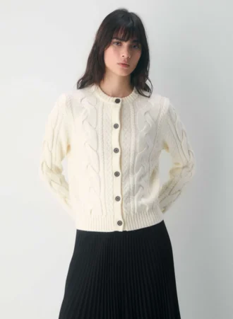 Cardigan à col rond en laine mérinos Heritage Knit