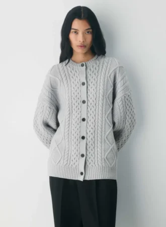 Cardigan à col rond en laine mérinos Heritage Knit